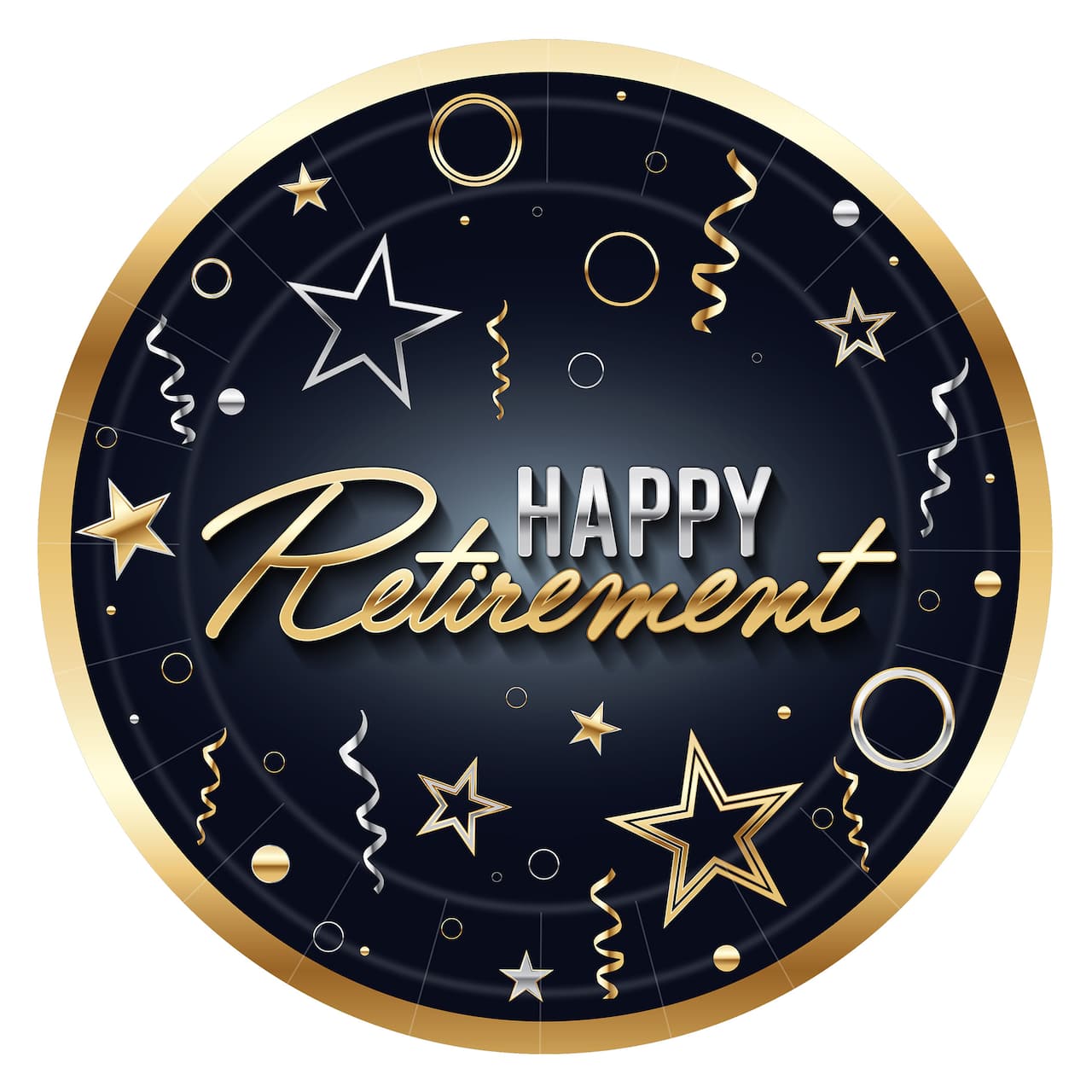 Beistle 9" Black & Gold Happy Retirement Paper Plates, 16ct.